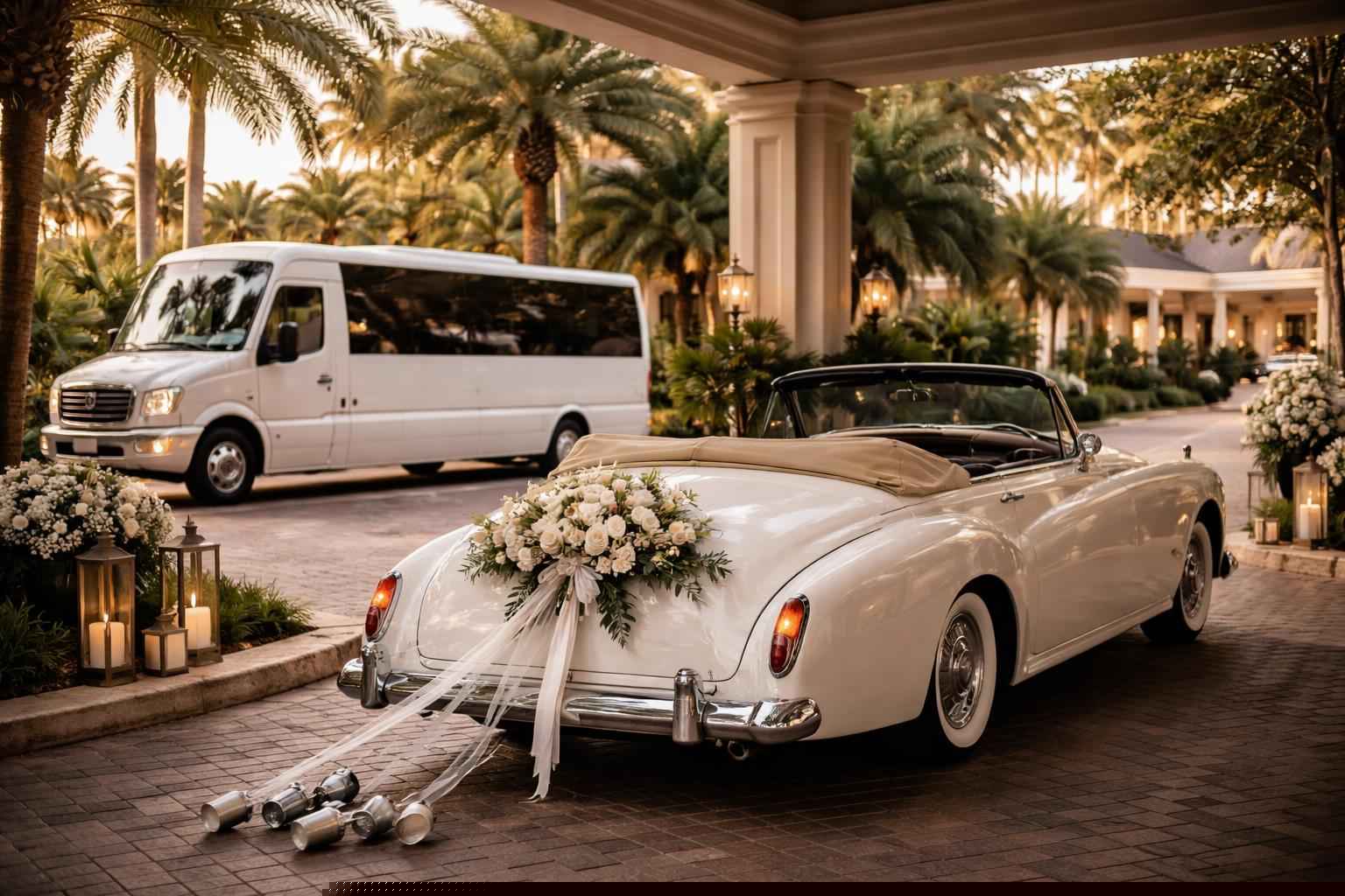 Do you provide wedding day shuttles and a classic vintage getaway car in Fort Lauderdale Florida?