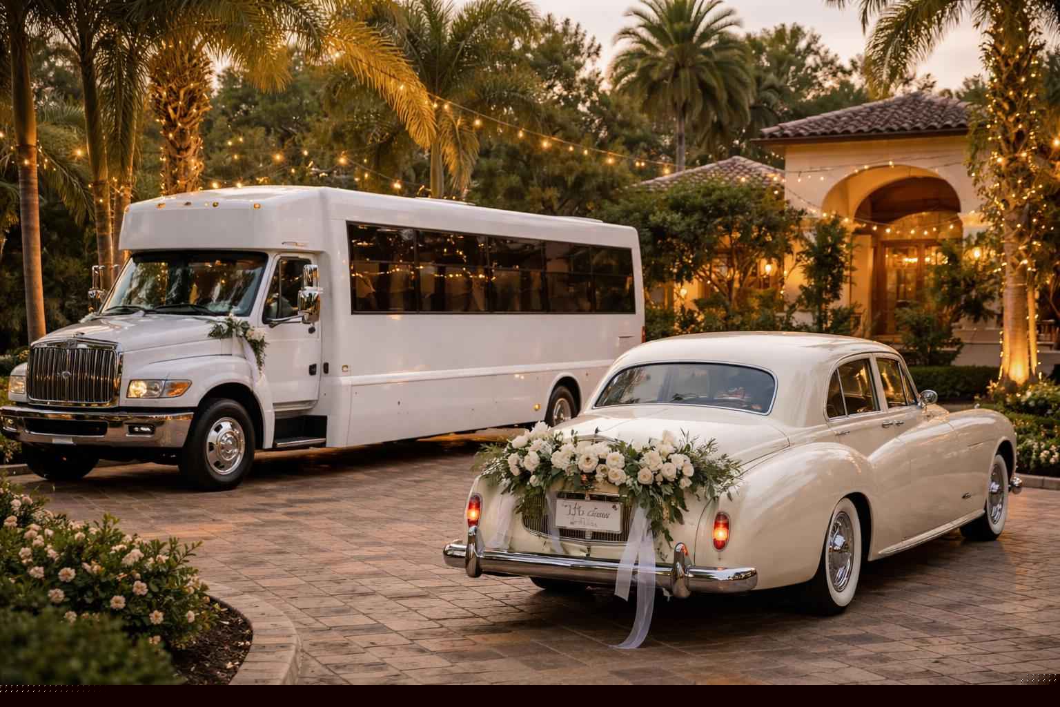 Do you provide wedding day shuttles and a classic vintage getaway car in Hialeah Florida