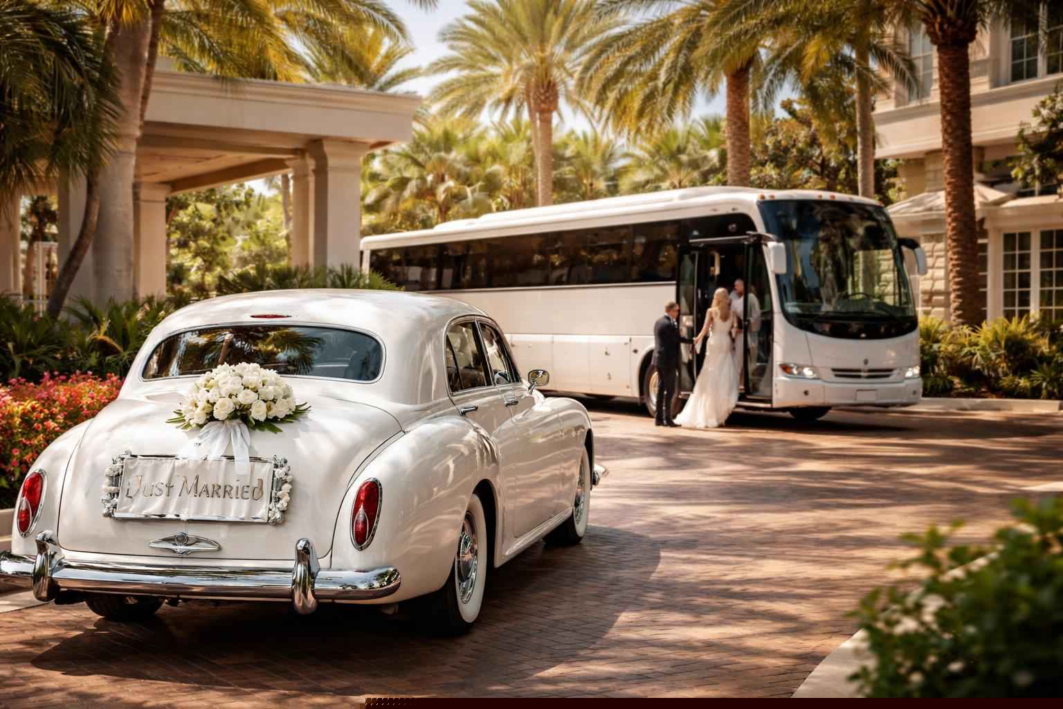 Do you provide wedding day shuttles and a classic vintage getaway car in Hollywood Florida