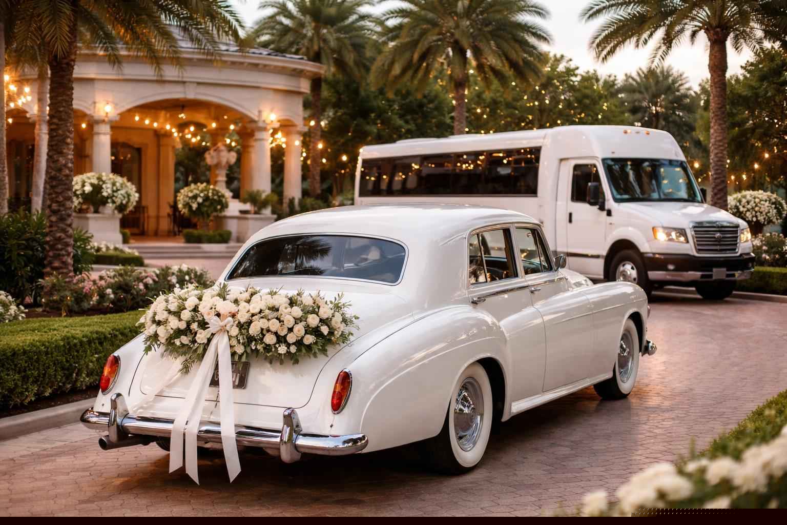 Do you provide wedding day shuttles and a classic vintage getaway car in Pembroke Pines Florida?