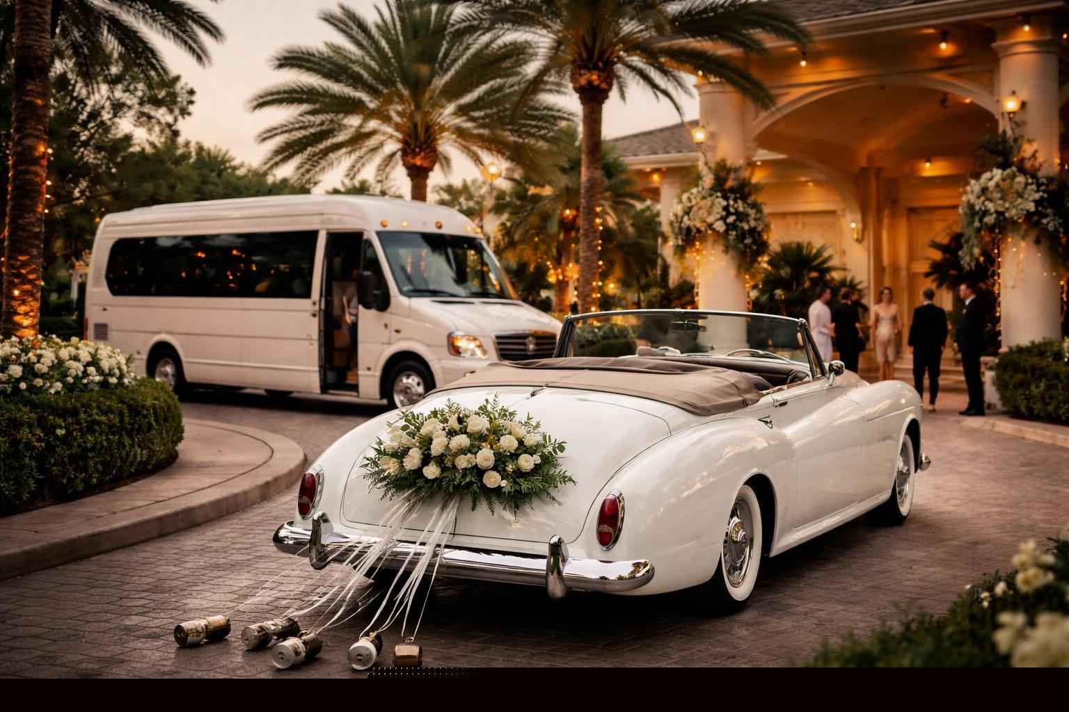Do you provide wedding day shuttles and a classic vintage getaway car in Pembroke Pines Florida?