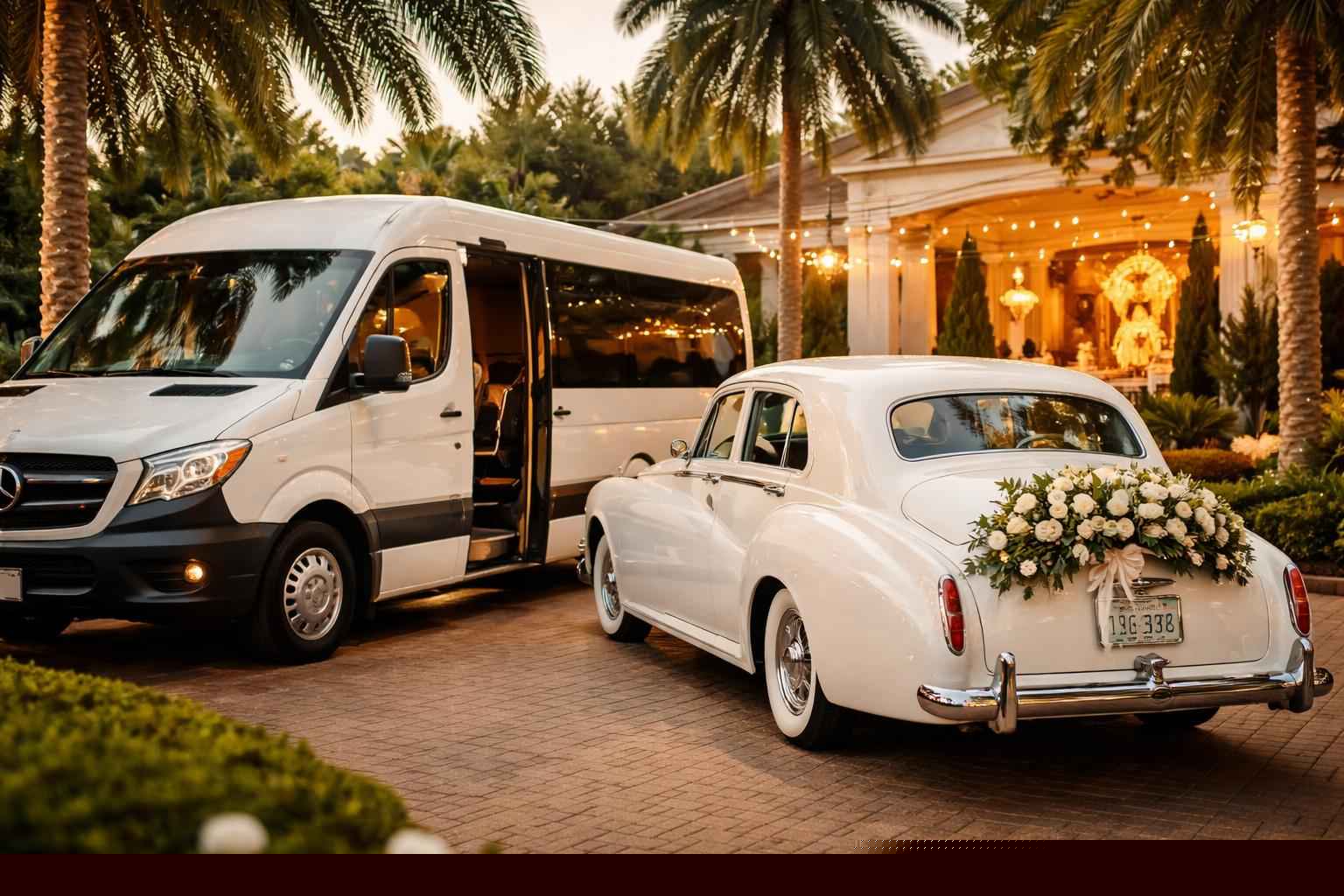 Do you provide wedding day shuttles and a classic vintage getaway car in Pembroke Pines Florida