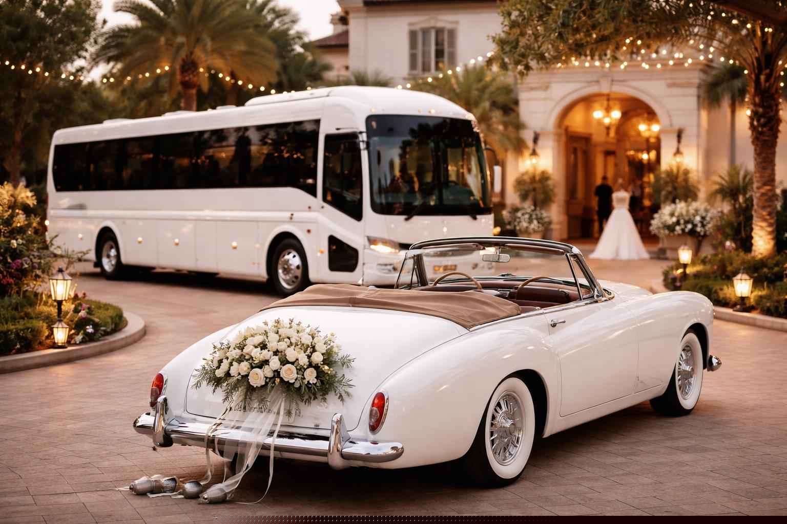 Do you provide wedding day shuttles and a classic vintage getaway car in Pembroke Pines Florida