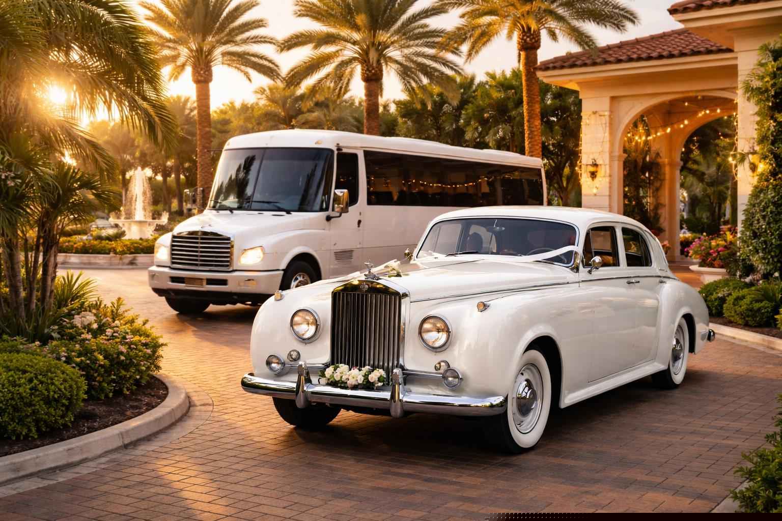 Do you provide wedding day shuttles and a classic vintage getaway car in Port St. Lucie Florida