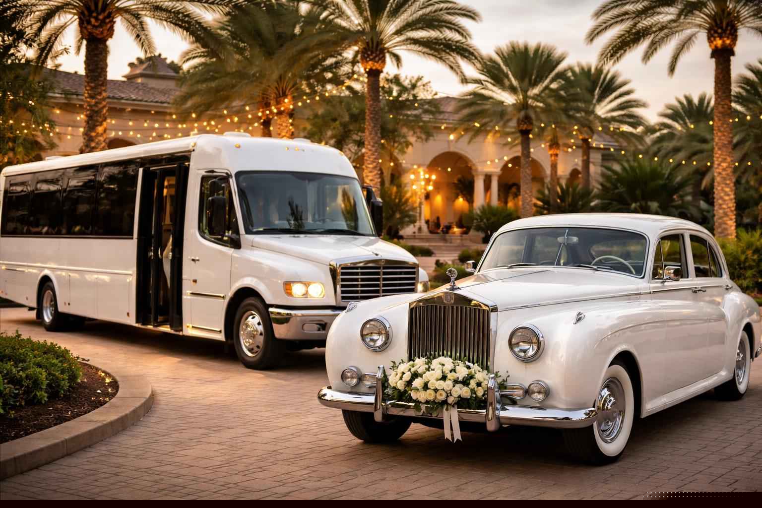 Do you provide wedding day shuttles and a classic vintage getaway car in Port St. Lucie Florida?