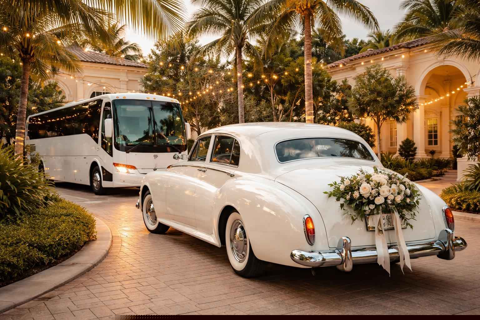 Do you provide wedding day shuttles and a classic vintage getaway car in Port St. Lucie Florida