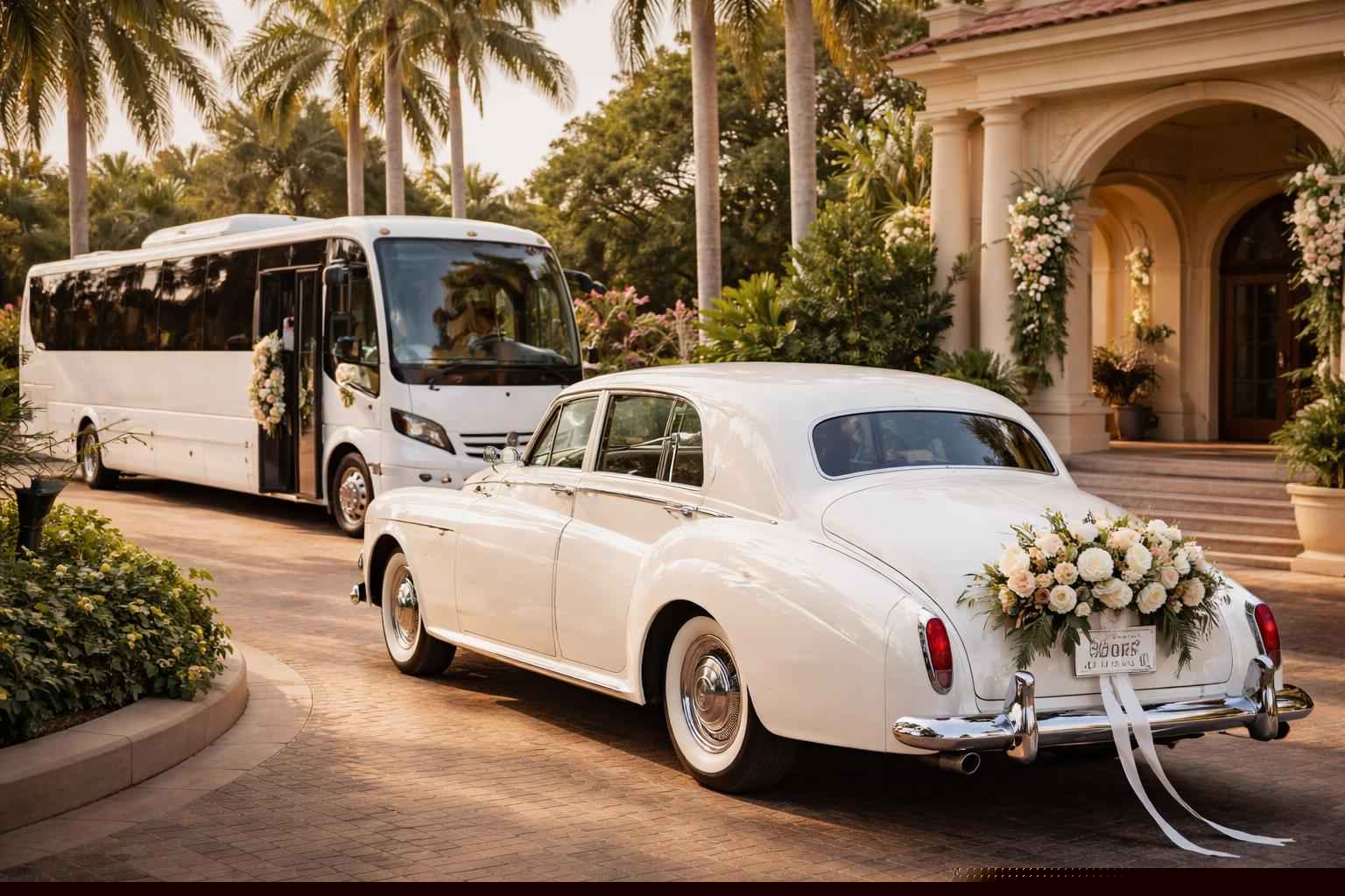 Do you provide wedding day shuttles and a classic vintage getaway car in Port St. Lucie Florida?