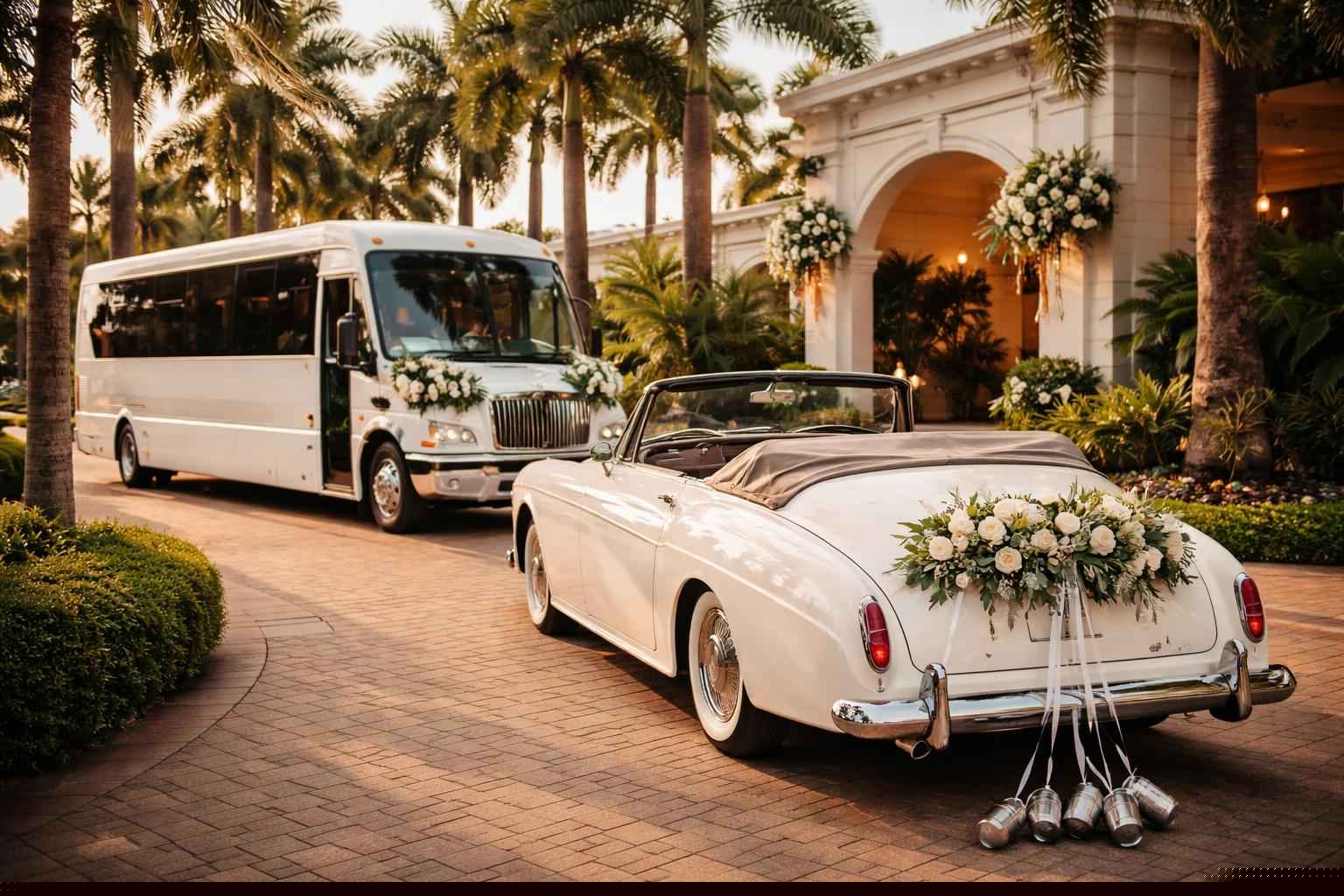 Do you provide wedding day shuttles and a classic vintage getaway car in Port St. Lucie Florida