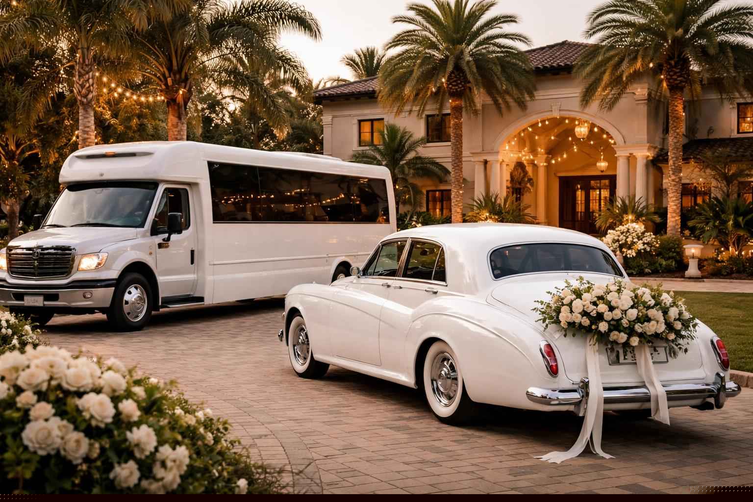 Do you provide wedding day shuttles and a classic vintage getaway car in Port St. Lucie Florida?