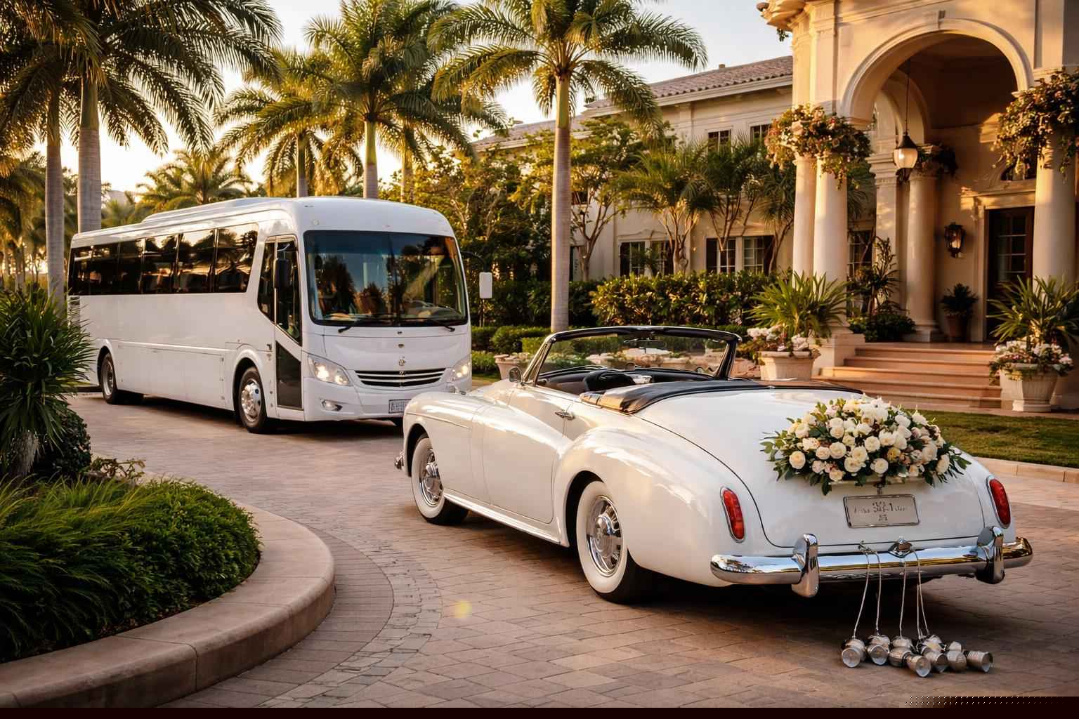 Do you provide wedding day shuttles and a classic vintage getaway car in Port St. Lucie Florida