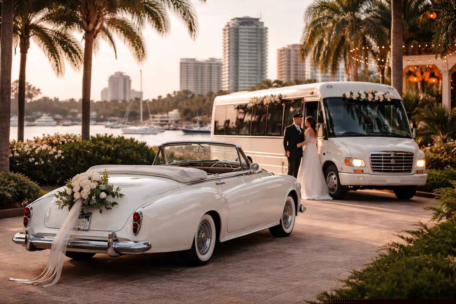 Do you provide wedding day shuttles and a classic vintage getaway car in St. Petersburg Florida