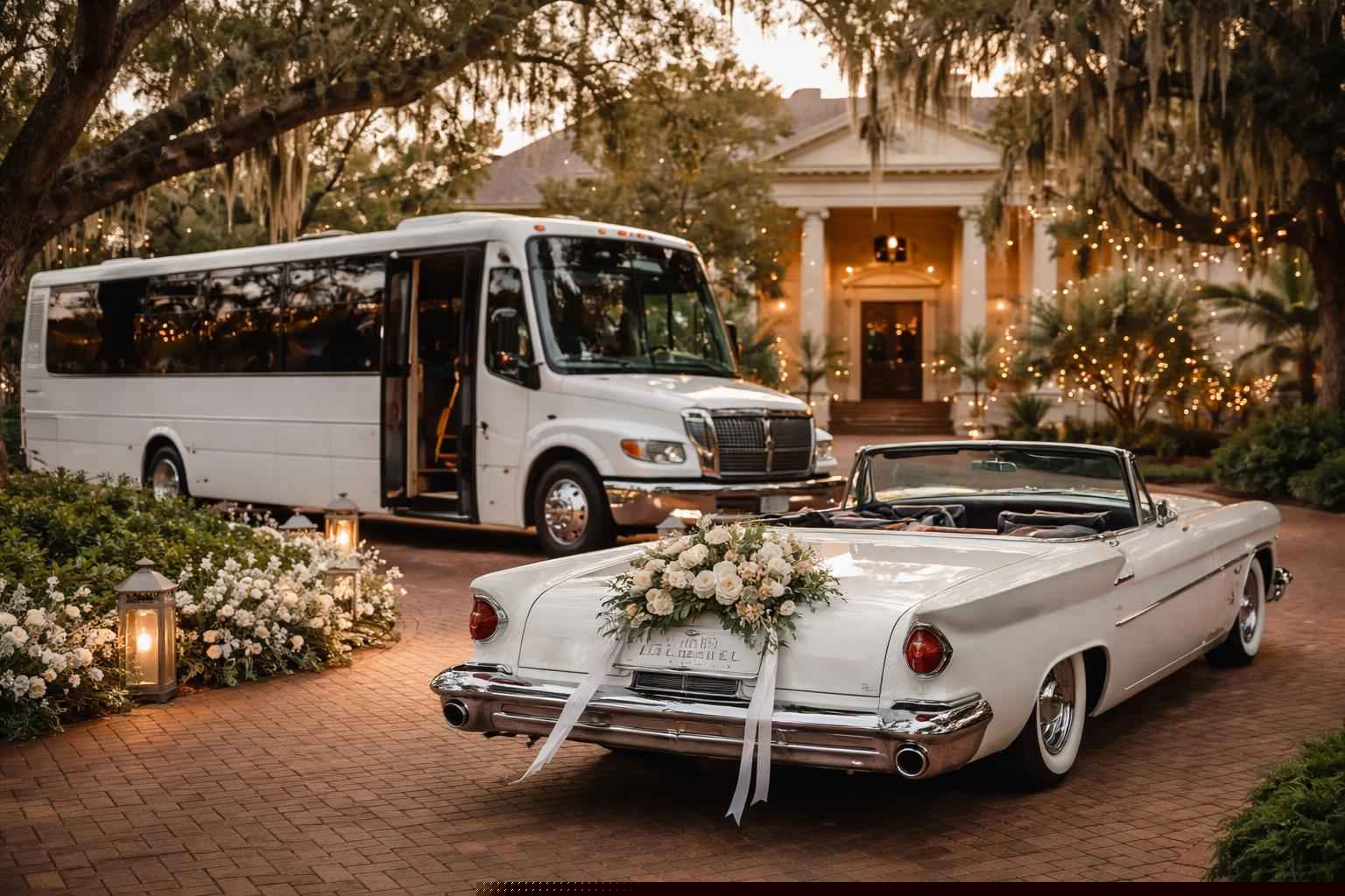 Do you provide wedding day shuttles and a classic vintage getaway car in Tallahassee Florida?