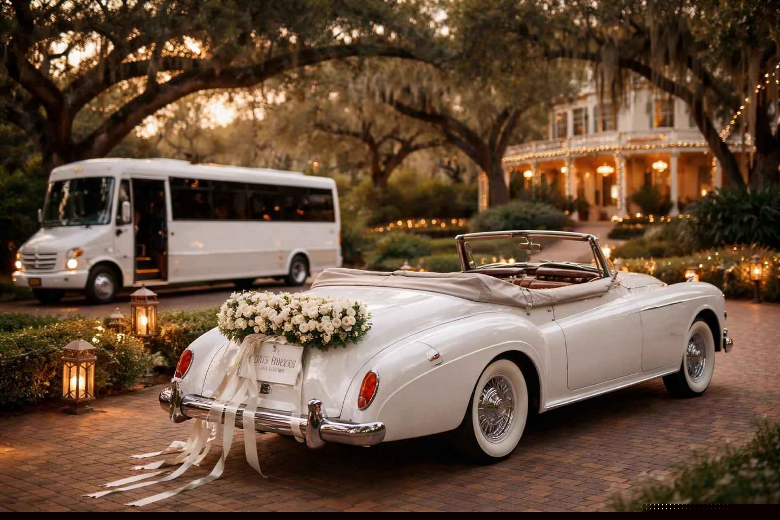 Do you provide wedding day shuttles and a classic vintage getaway car in Tallahassee Florida?