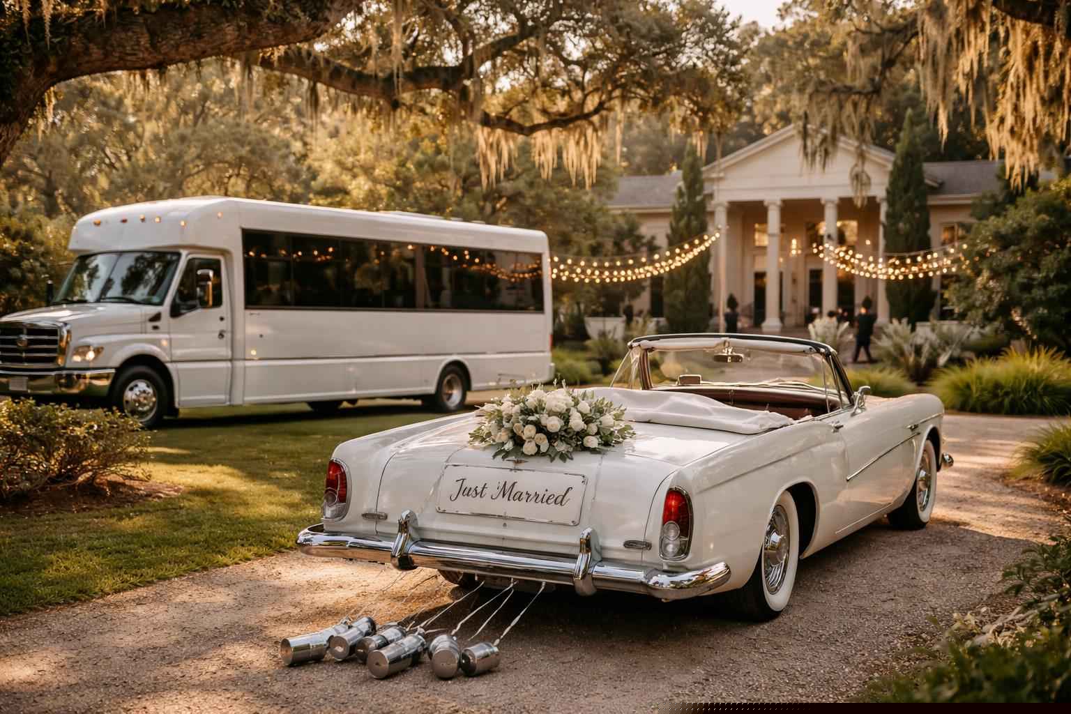 Do you provide wedding day shuttles and a classic vintage getaway car in Tallahassee Florida?