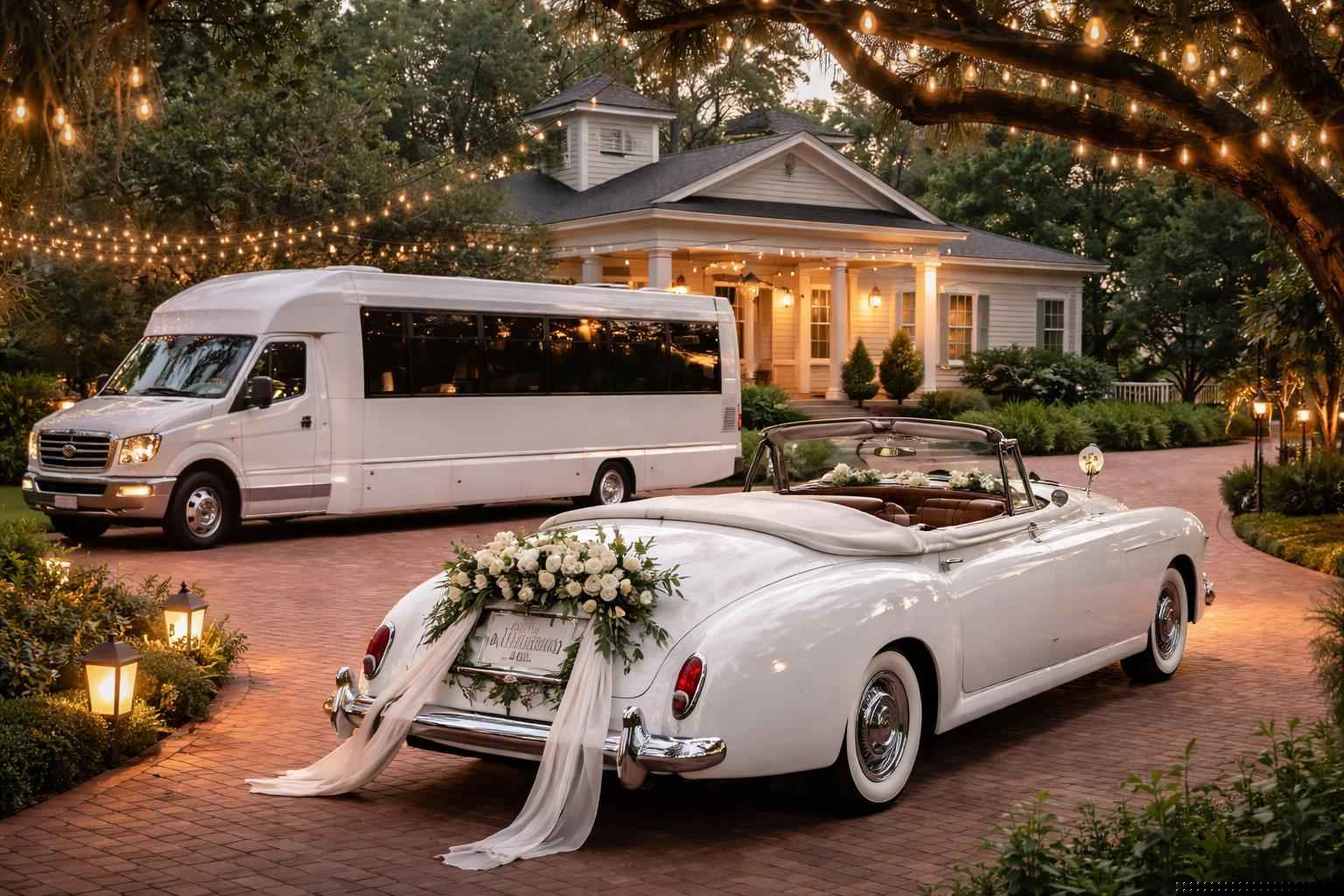Do you provide wedding day shuttles and a classic vintage getaway car in Tallahassee Florida?