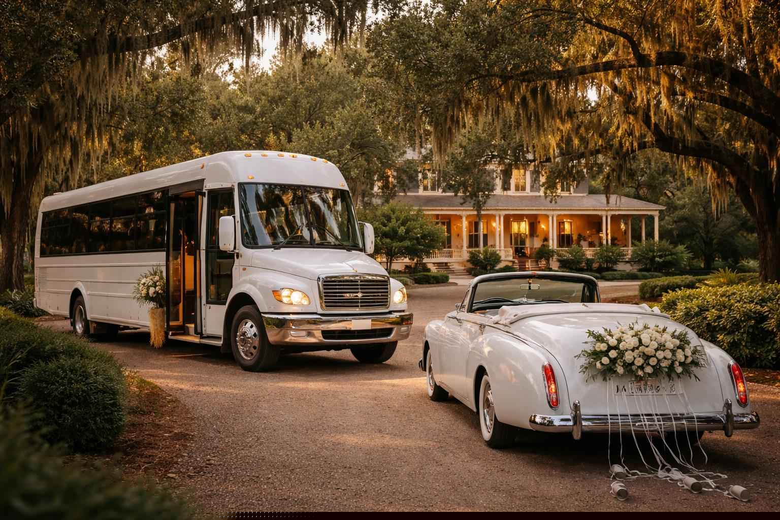Do you provide wedding day shuttles and a classic vintage getaway car in Tallahassee Florida?