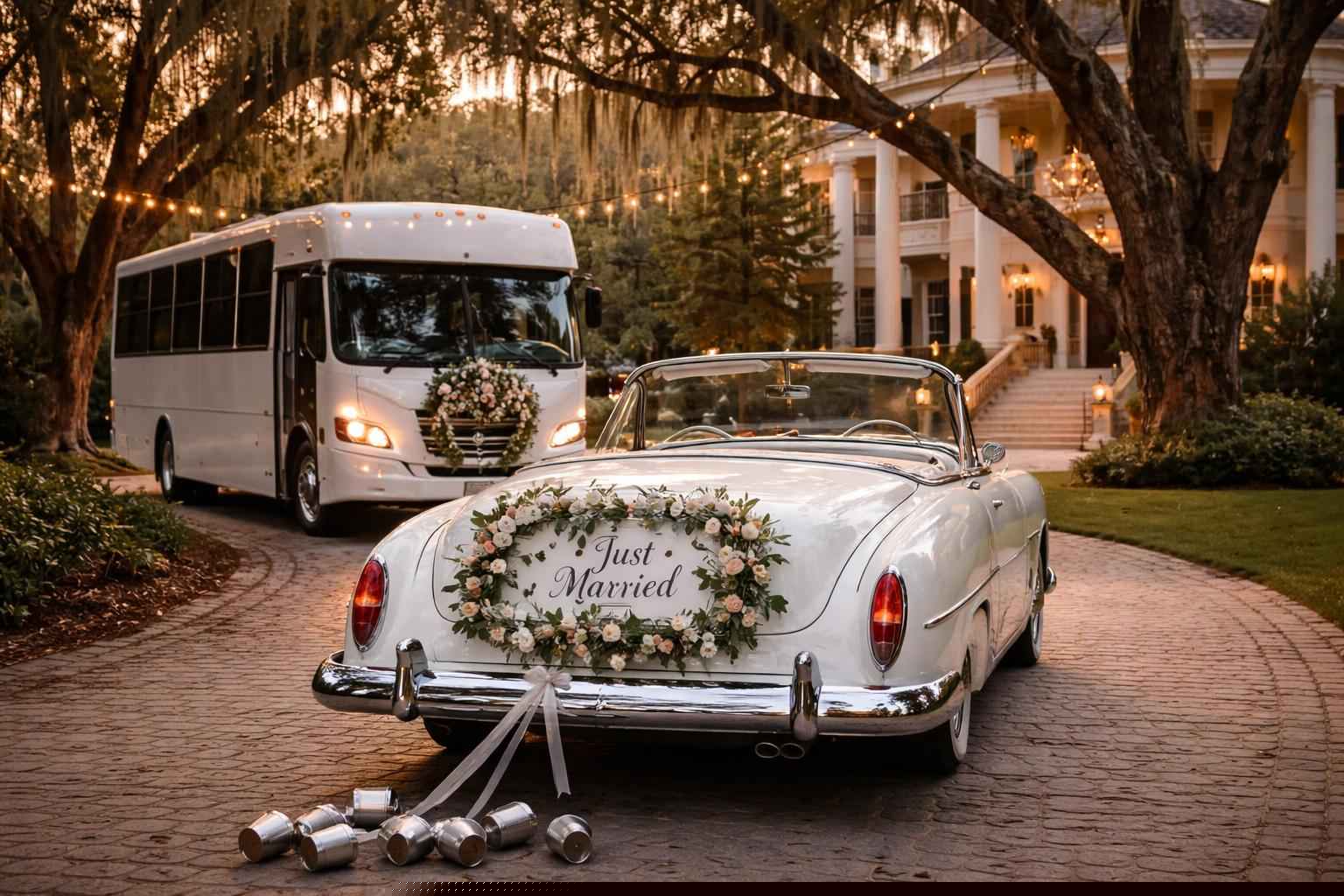 Do you provide wedding day shuttles and a classic vintage getaway car in Tallahassee Florida?