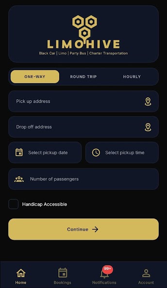 LimoHive app transportation booking screen